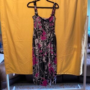R&K Black & Magenta Floral Smocked Maxi Dress